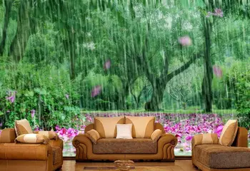 

CJSIR Custom Wallpaper Murals Nature Landscape Fresh Green Shade Pink Petals TV Background Walls 3d Wallpaper Papier Peint
