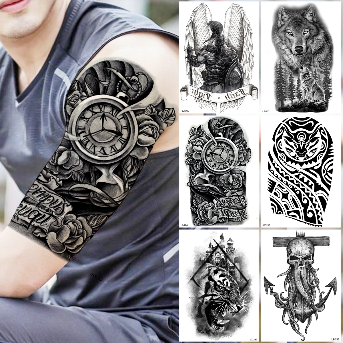 Compass Flower Temporary Tattoos For Men Adults Wings Knight Tiger Wolf  Lion Thorns Octopus Fake Tattoo Sticker Arm Neck Tatoos|Temporary Tattoos|  - AliExpress
