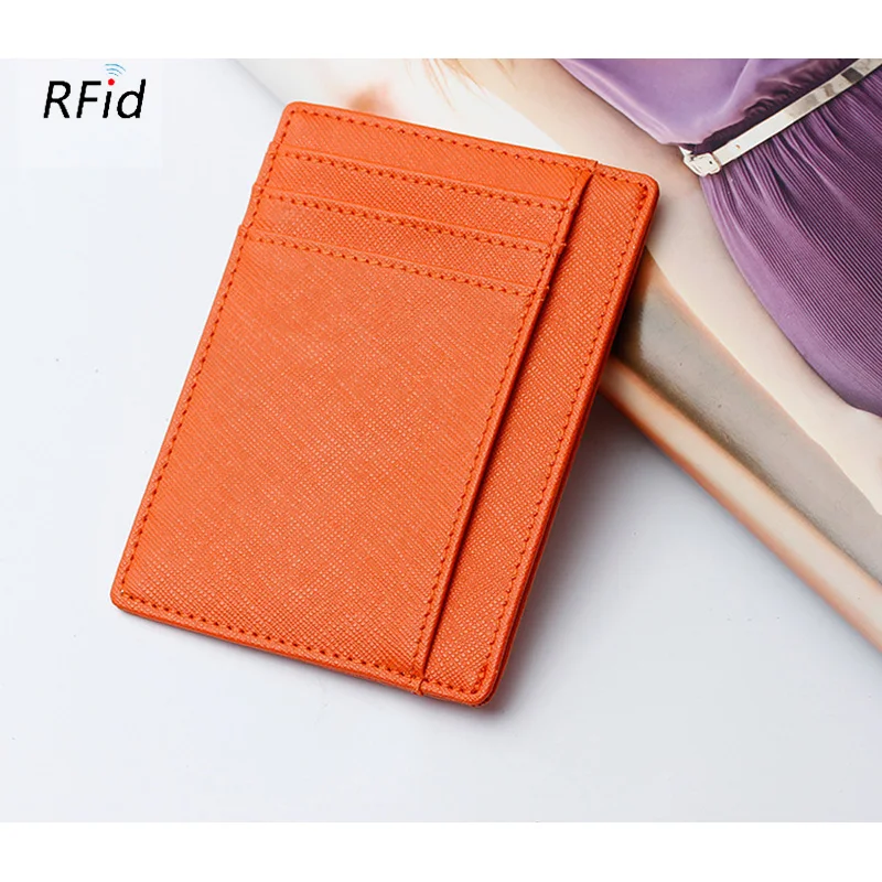 RFID коровья кожа милая Мода карамельный цвет бизнес держатель для карт женщин Safiano Крест шаблон широкого размера плюс id карты Чехол кошелек - Цвет: orange