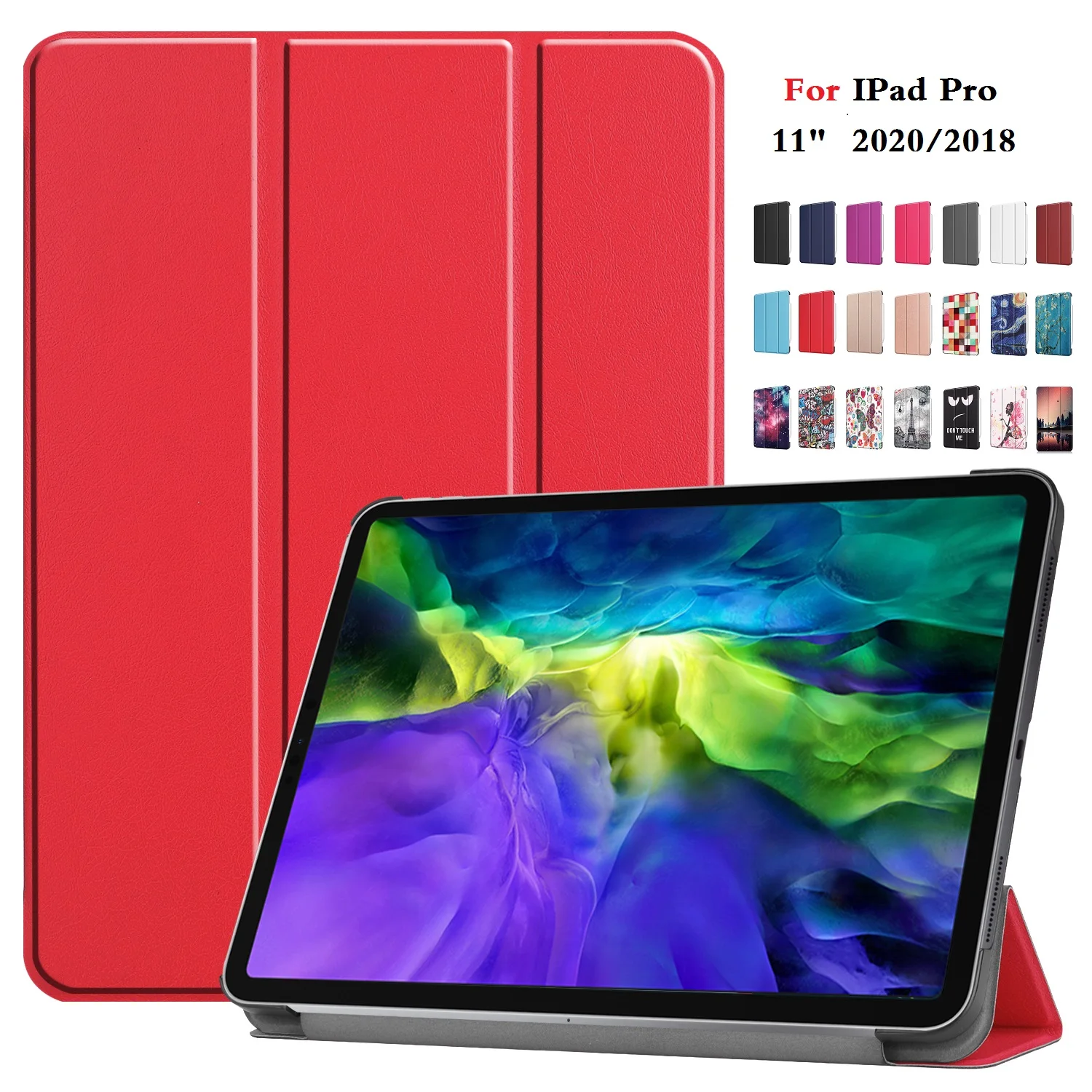For IPad Pro 11 2nd Generation 2020 Color PU Leather PC Back Ultra Slim Light Weight Trifold Folding Smart Case 2018 | Компьютеры и