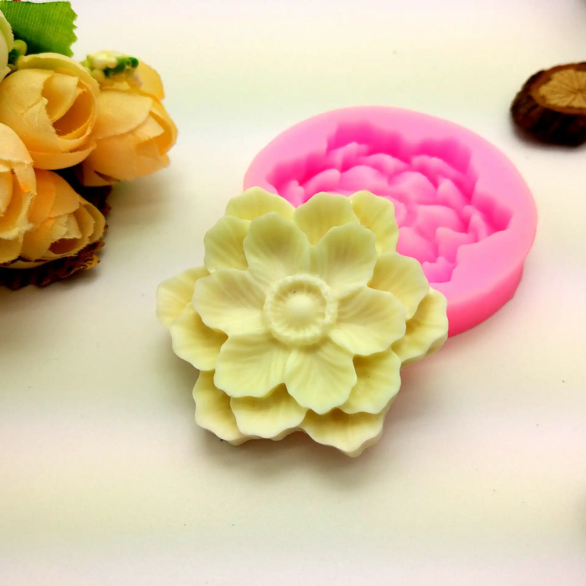 3d 美しい蓮菊の花のシリコーン石鹸金型フォンダンケーキデコレーションツール Diy ベーキングチョコレート ケーキ型 Aliexpress