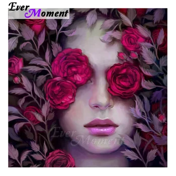 

Ever Moment Handmade Kit Home Decoration Gift Flower Art Girl Face Roses Diamond Mosaic Painting DIY Craft For Wholesale 5L706
