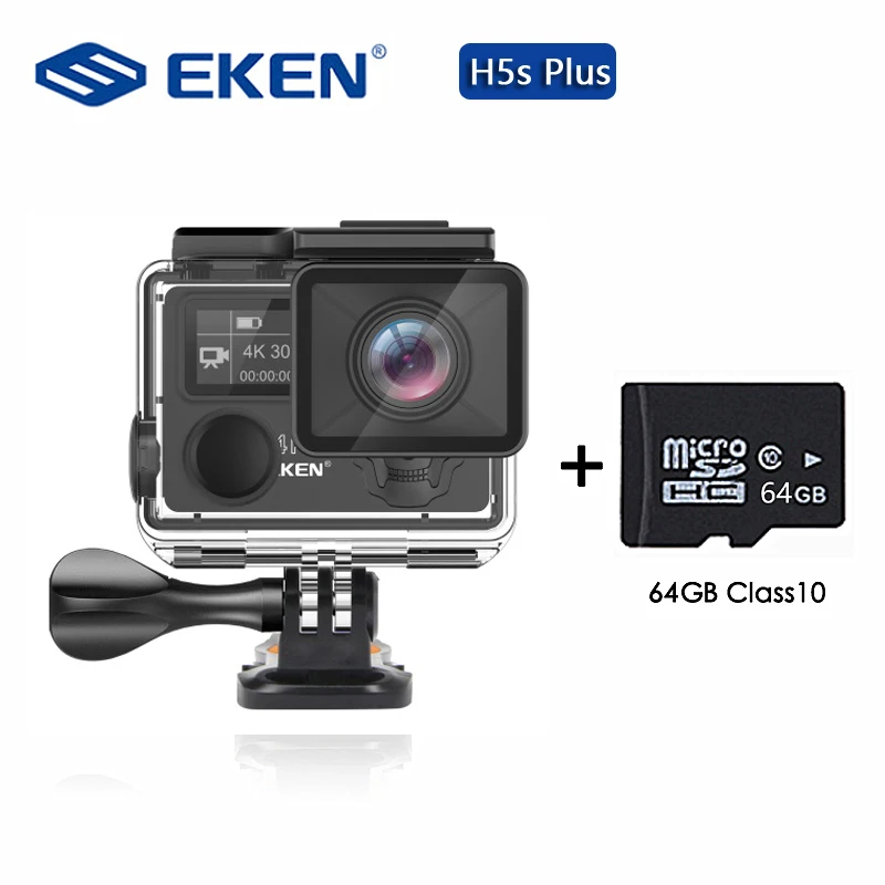 Eken H5S Plus Экшн-камера HD 4K 30fps EIS с чипом Ambarella A12 внутри 30 м Водонепроницаемая 2,0 'Спортивная камера с сенсорным экраном - Цвет: EKEN H5S Plus 64GB