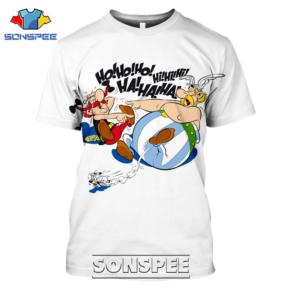 SONSPEE 3D Print Asterix And Obelix T-shirts Men Women Casual Hip Hop Short Sleeve Streetwear Vintage Cartoon Tees Tops Shirt (2)