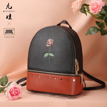 

Genuine leather backpack for women 2020 new niche first-layer cowhide color-contrasting schoolbag exquisite fashion