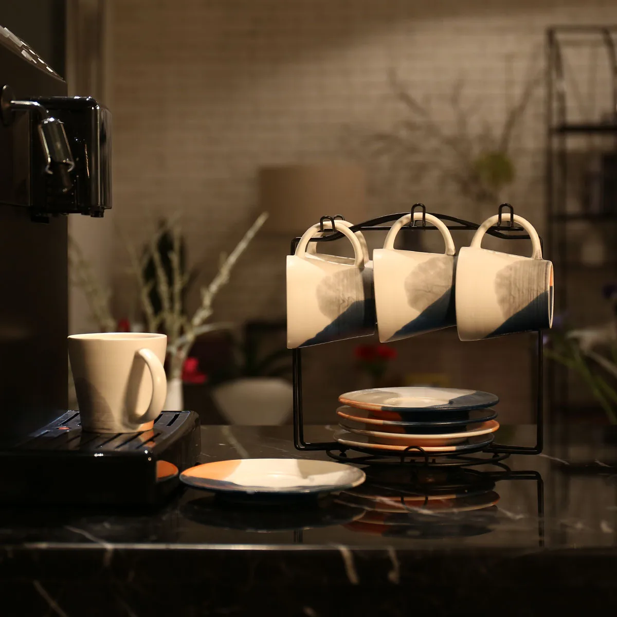 TOOARTS Porcelain Coffeeware Ceramic Cup and Saucer Set Simple Coffee Cup Set with Saucer Microwave Safe Coffee Espresso Cup