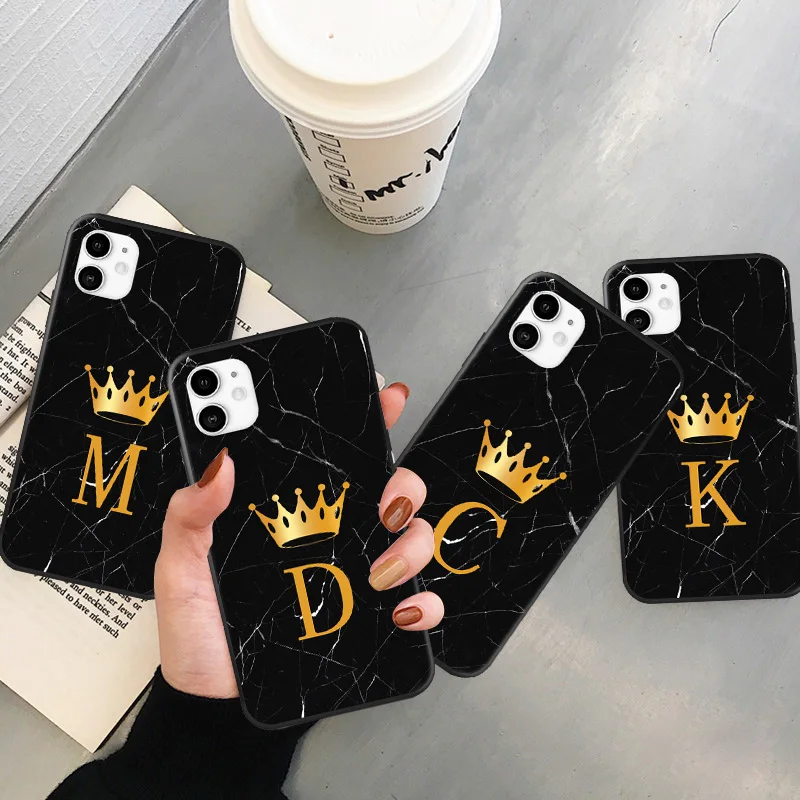 Чехол для iphone 12 11 Pro Max с надписью Monogram черный мраморный золотой чехол короной iPhone X
