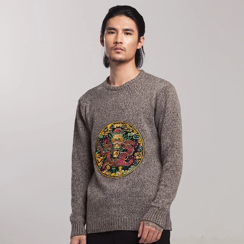 Chinese Dragon 2019 Style Fashion Men Sweater Streetwear Casual Clothes Knitted Pullovers For Autumn Winter