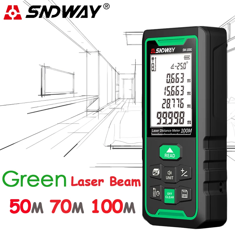 Лазерный дальномер SNDWAY Green Trena измеритель расстояния высоты электронная лента