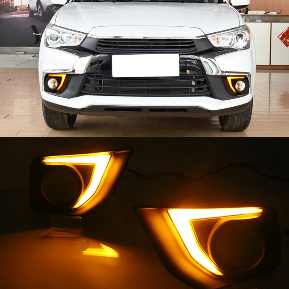 thumbnail image 1 of Para Mitsubishi Outlander Sport ASX RVR 2016 2017 2018 2019 DRL Cubierta de luz antiniebla con luces LED de circulación diurna de señal amarilla, 1 of 4
