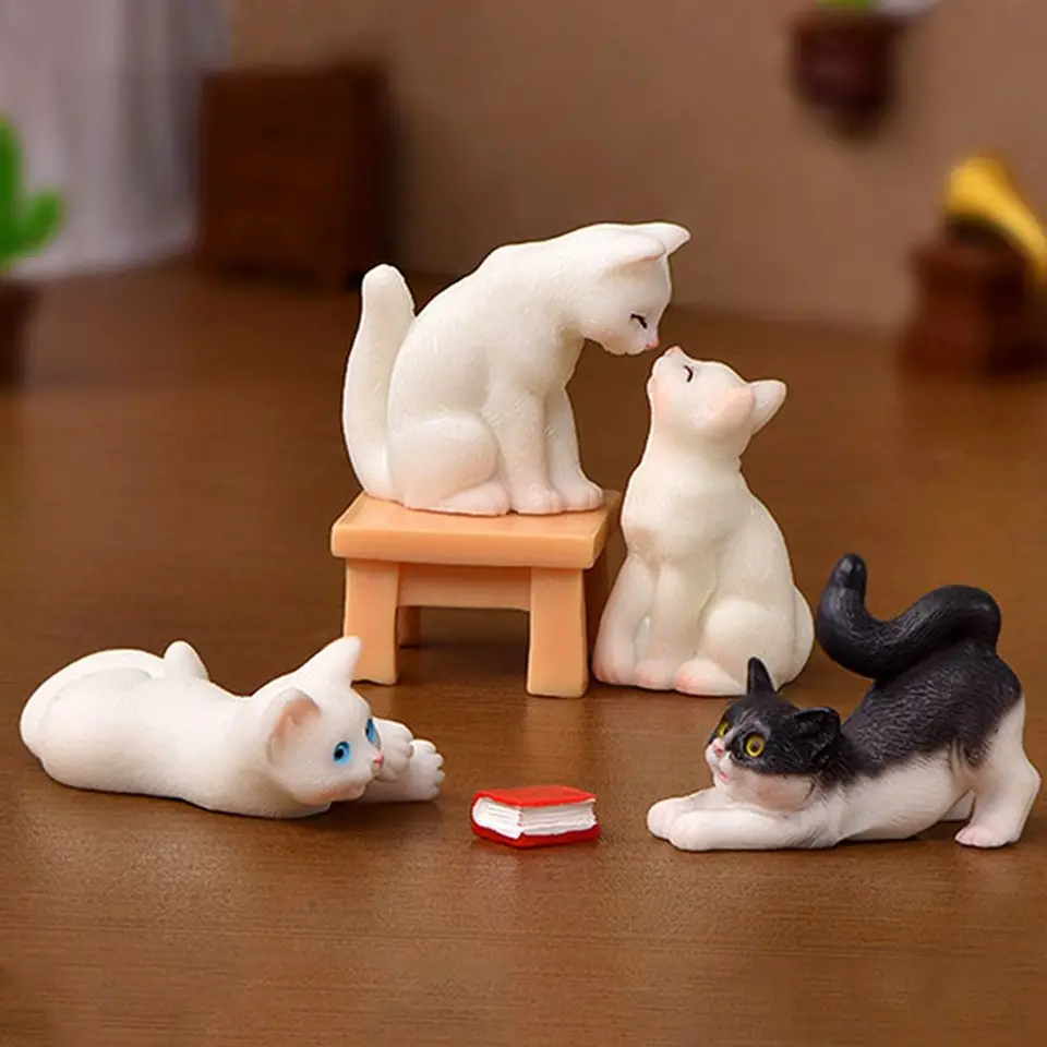 Super Mignon Minuscule Chat Figurine Décor - Jardin / Pièce