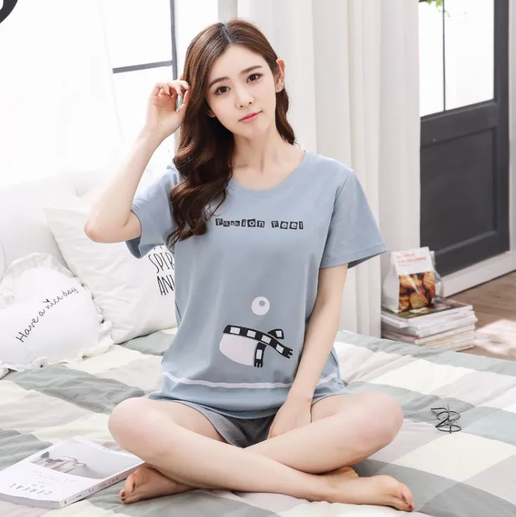 9906 Домашняя одежда с героями мультфильмов, домашний костюм, одежда для сна, пижамные комплекты с коротким рукавом, пижамы для молодых женщин, клетчатые женские пижамы с принтом, костюмы - Цвет: 9906