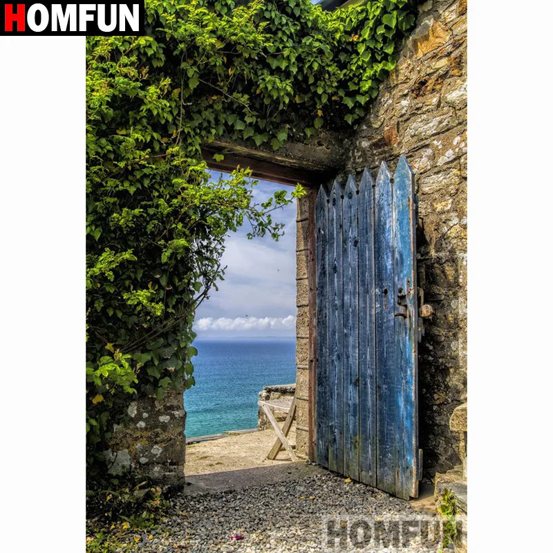 Алмазная 5D Вышивка HOMFUN A27807 картина дверь море полностью квадратная/круглая