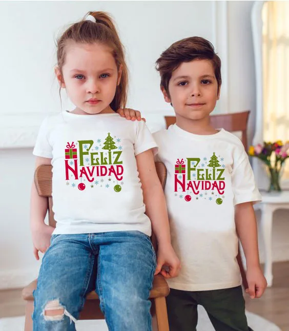Рождественская футболка для всей семьи Feliz Navidad, 1 шт. футболка для мальчиков и девочек и родителей, Chritsmas повседневные Модные топы, праздничная одежда