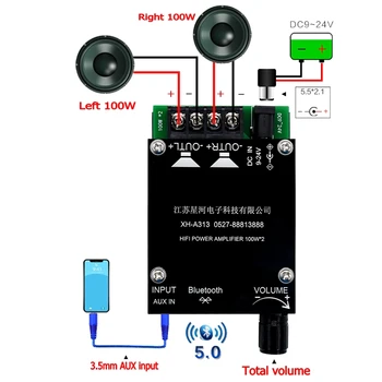 

XH-A313 Hifi Draadloze Bluetooth 5.0 Digitale Power Audio Versterker Board TPA3116D2 100WX2 Stereo Amp Aux Amplificador