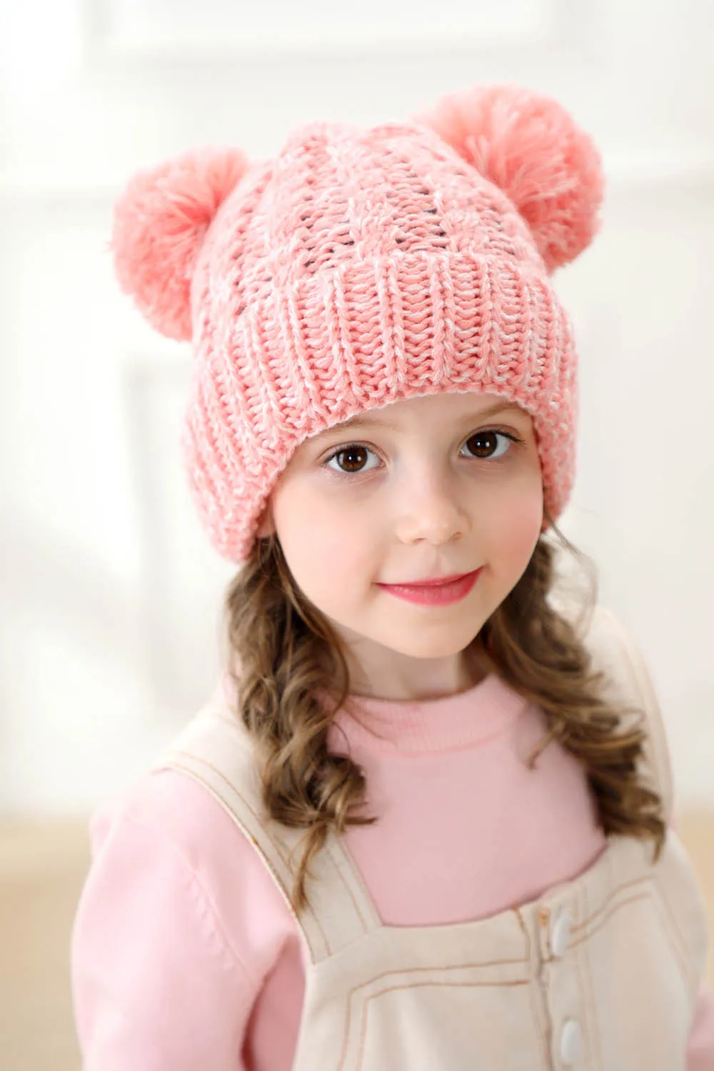 Зимняя шапка для детей, детская вязаная шерстяная шапка с помпоном, милая шапка для девочек и мальчиков, повседневные однотонные детские шапки для девочек, детские шапки