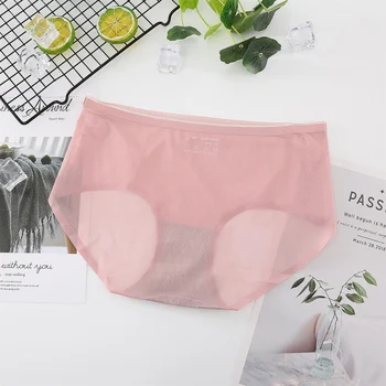 

Comfortable Seamless Women Panties Transparent Super Thin Solid Mid Waist Briefs Lingerie Underwear Female Panties
