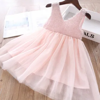 

2020 Spring and Summer Girls V-neck Mesh Dress Childrenswear Wholesale