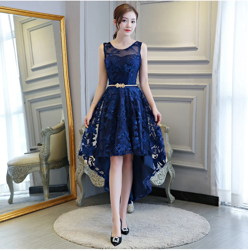 Navy Ladybeauty Short Prom Dresses For Women Elegant Formal Gown Low Hight Dress Front Short Back Long Royal Blue Prom Gown - Цвет: Navy