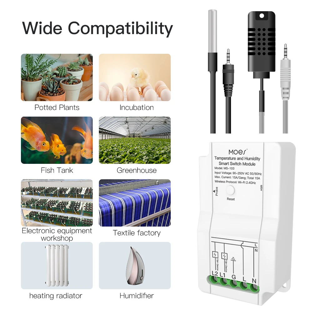 Tuya WiFi Smart Temperature Humidity Switch Module Sensor Dual Relay Smart Life