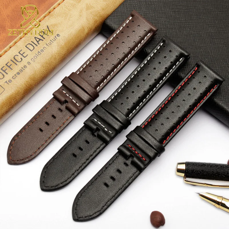 

Genuine leather bracelet 20mm watch strap for FIYTA watch wristwatch band Red suture Soft and breathable top leather watchband