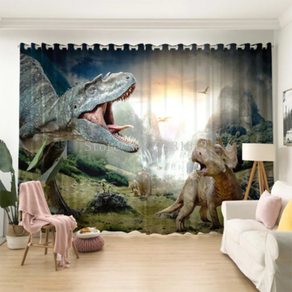 Feelyou Cortinas de janela de dinossauro de desenho animado Dino  escurecimento Dreapes Cortinas blackout de dinossauro