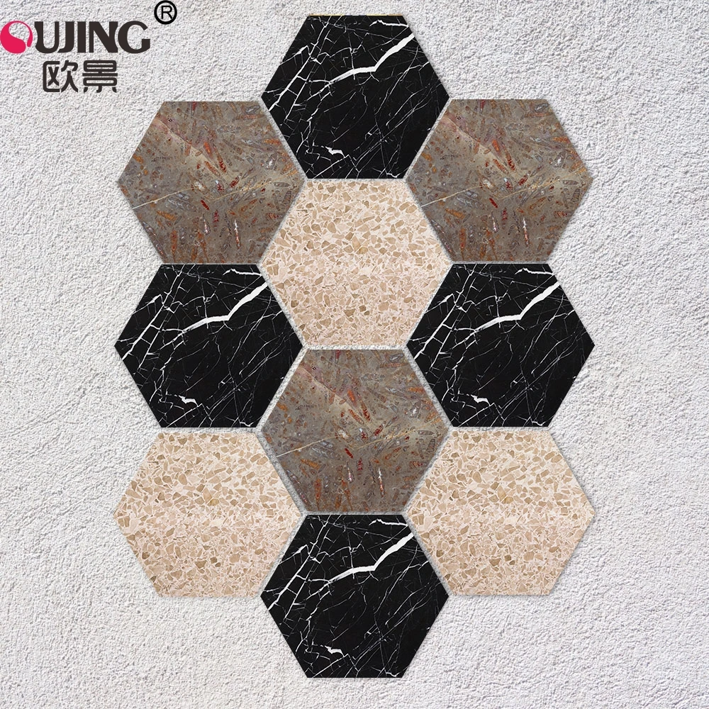 

Three-color Mixing Marble Twill Hexagon Tiles Floors Wall Sticker Kitchen Bathroom Non-slip Mat Tiles Vinyl DIY Floor Art Mural
