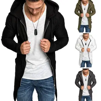 

Men Zippered Hooded Mid-Length Outwear Coat Jacket Cardigan