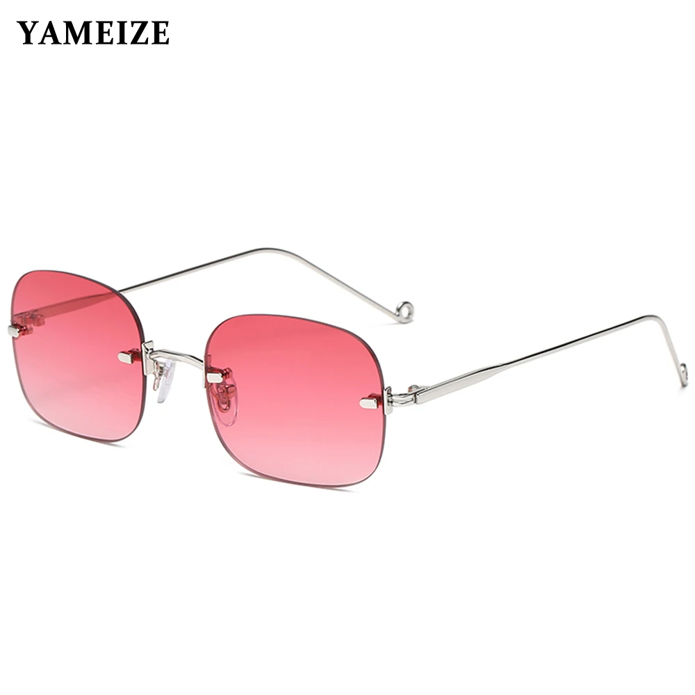

YAMEIZE Fashion Rectangle Rimless Sunglasses Women Fashion Luxury Brand Vintage Sun Glasses Punk Small Round Lens Eyeglasses