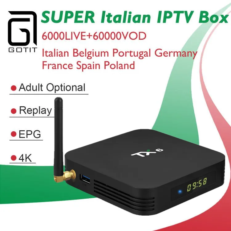 TX6 Android 9,0 ТВ-бокс с немецким швейцарским США Канада Великобритания IPTV Pay tv Lives& VODS& tv series Smart Italian tv Box