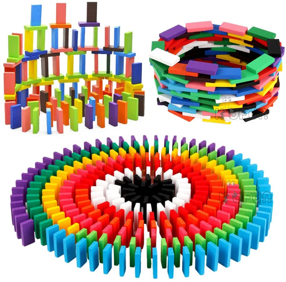 Juego de bloques de dominó de madera arcoíris para niños, juguete educativo de bloques de dominó de Color arcoíris para ordenar, para regalo de Chico, 100/300/500 Uds.