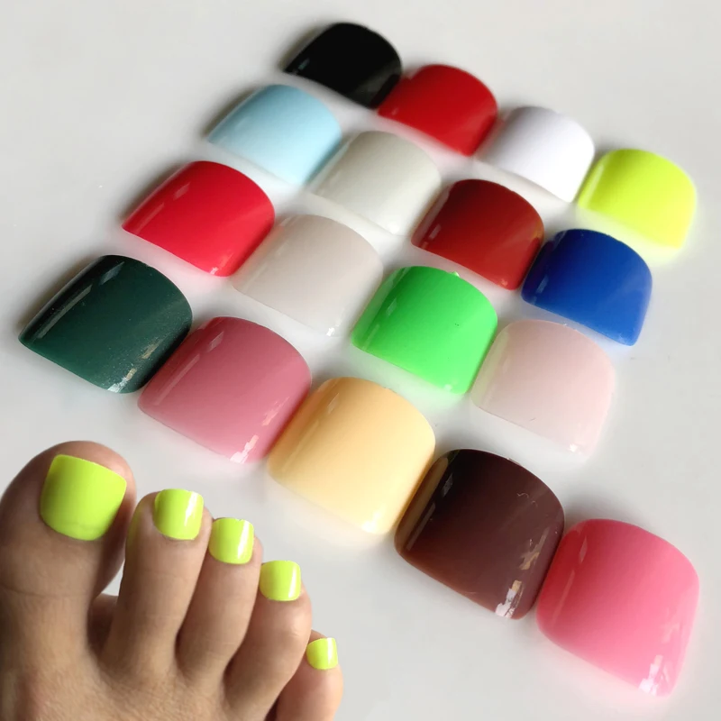 

Wholesale 17 Candy Colors Acrylic Fake ToeNails Square Press On Nails For Girls Shiny Surface Toenails Tips Color False Toenails