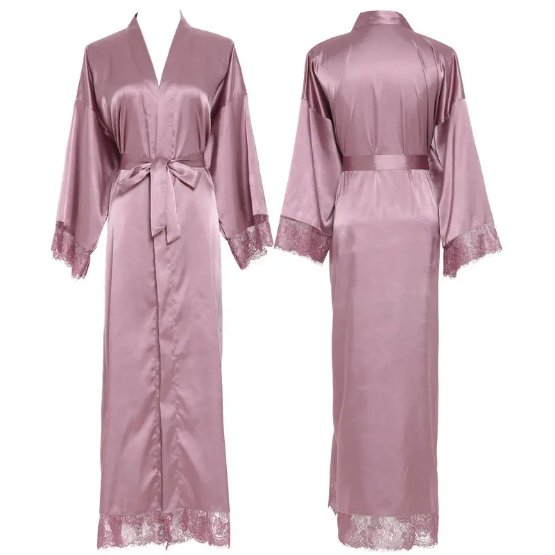 mauve YUXINBRIDAL новые шелковые, атласные, с кружевами халат подружки невесты Свадебные платья Свадебный длинный халат женский халат Неглиже - Цвет: mauve