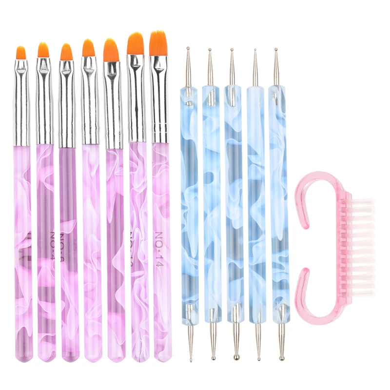 Nail Art Brush Acrylic Nail Polish Brush Kit UV Gel Nail Polish Paint Brushes Drawing Nail Pen Manicure Clean Brush Tools