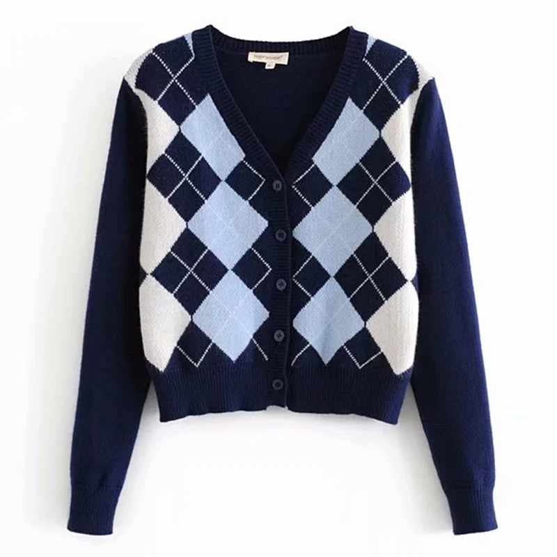 Sweater 2019 new women's sweater fashion plaid V-neck cardigan  sweater elegant ladies student wild sweaters