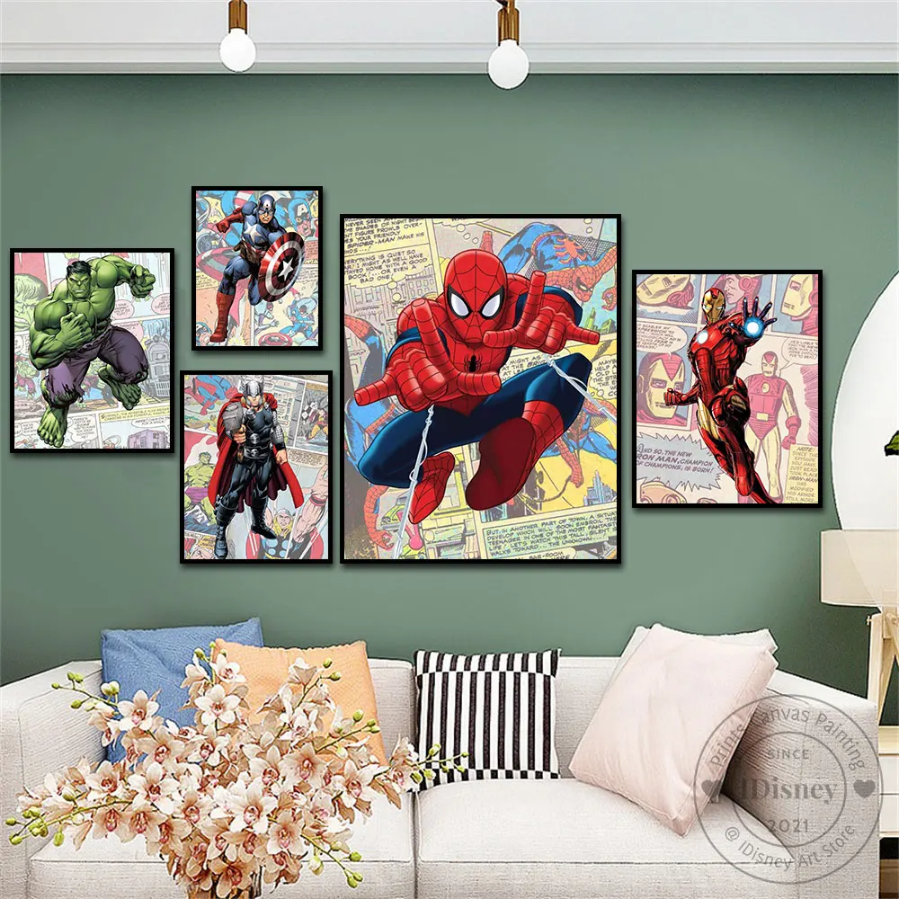 Marvel Avengers Comic Iron Man Thor Captain America Supereroi Stampe Su Tela Pittura Per La Camera Dei Bambini Home Wall Art Decor