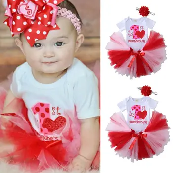 

Baby Clothing 2020 My 1st Valentine's Day Body Baby Suits Girl Clothes Romper Tutu Skirt Party 3Pcs Outfit