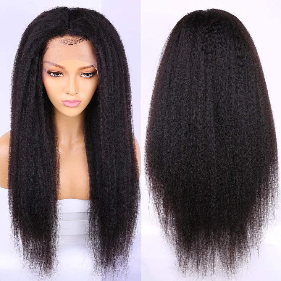 Baratos Alibele pelo 150% pelo brasileño recto rizado pelucas W bebé pelo Remy 13x4 Pre arrancado Yaki frente de encaje Peluca de cabello humano para las mujeres negras