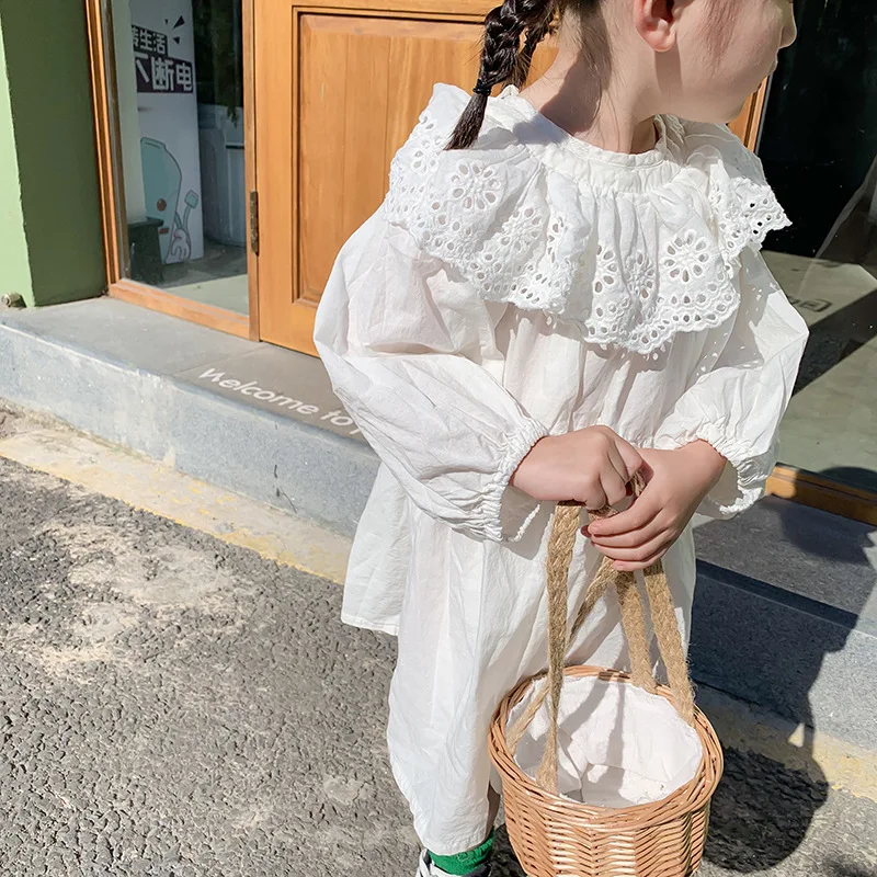 Весеннее модное белое кружевное платье принцессы с длинными рукавами для