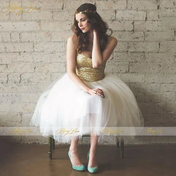 

Short Sequin Gold Homecoming Dress Glitter Prom Dress Vestido De Festa Sleeveless Knee length Tulle Formal Evening Party Gown