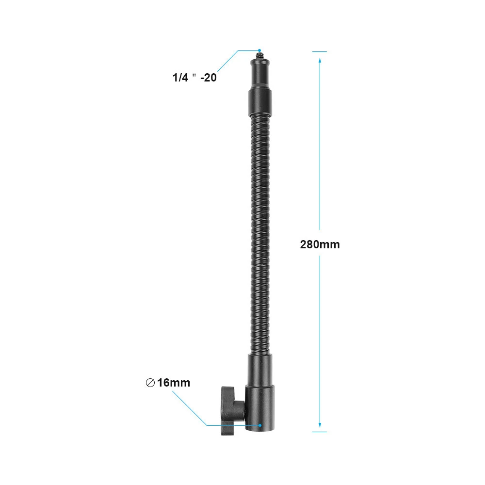 Flexible Metal Gooseneck Arm With 1/4"-20 Thread Screw & 16mm Light Stand Head A