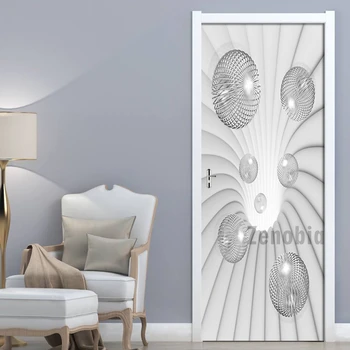

3D Space White Ball Sticker Mural Poster Living Room Study Room Decor Door Sticker PVC Self Adhesive Waterproof Wallpaper Decals