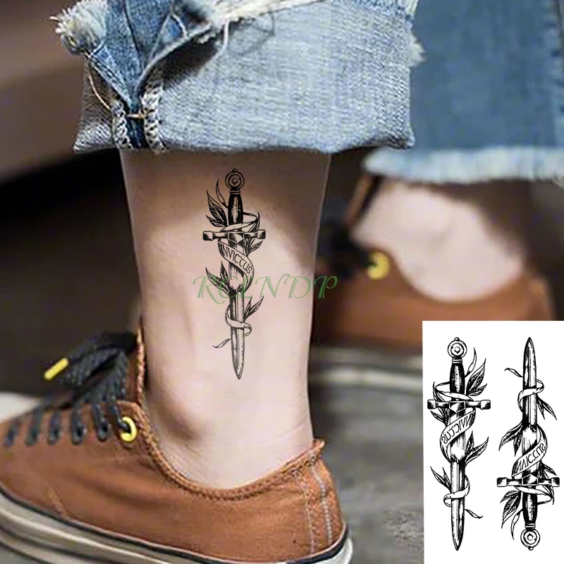 Водостойкая временная татуировка наклейка кинжаловый нож якорь флэш-тату поддельные тату рука запястье ноги рука ноги для девушек мужчин женщин - Цвет: Монохромный