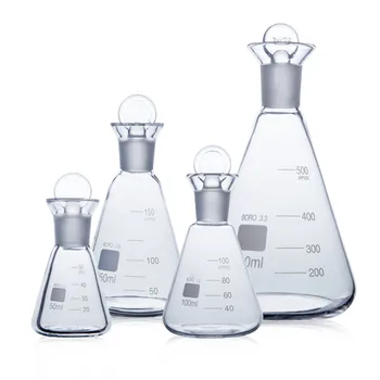 

250/500/1000ml G3.3 Borosilicate Glass Iodine Determination Flask With Dull Polish Stopper Conical Labware Experiment