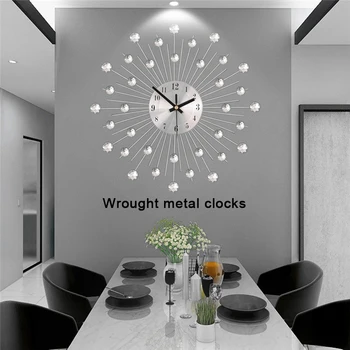 

Vintage Metal Crystal Sunburst Wall Clock Large Morden Wall Clocks Design Home Art Decor 33cm Large Size