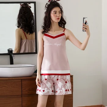 

Summer New Pajama Sets For Women 100% Cotton Good Quality Girl's Pyjamas Sexy Sleepwear Nice And Comfortable Two Pieces Clothes