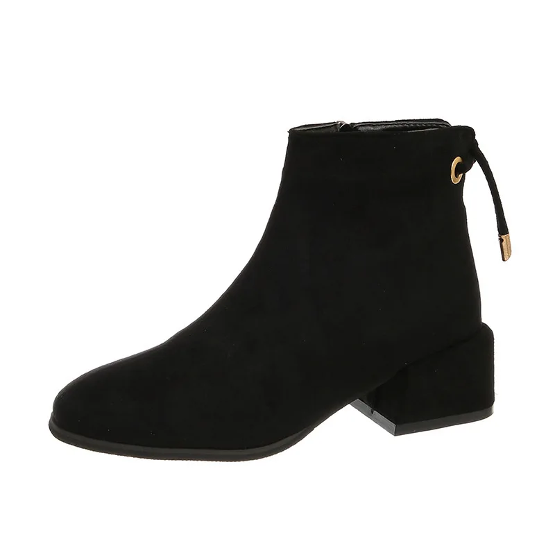 

Short Square Heel X828 Side Zipper Pointed-Toe Artificial Velboa Suede Semi-high Heeled WOMEN'S Shoes