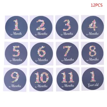 

12 Pcs/set Newborn Commemorative Monthly Floral Digital Sticker Photo Props Baby Month Photography Stickers GXMB