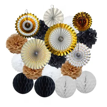 

19pcs/set Gold/Black/White Multi Size Hanging Paper Crafts Ornaments For Wedding/Event/Baptism/Birthday Graduation Party Decor