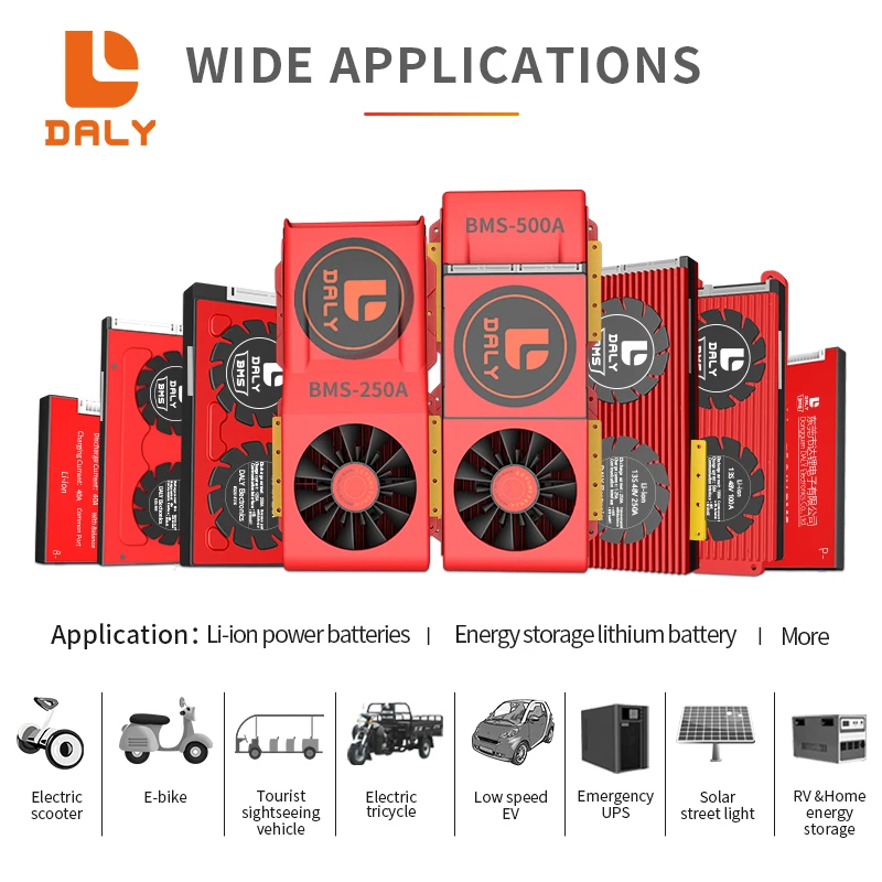 Daly 스마트 BMS 4S LiFePo4 12V 24V 36V 48V 60V 72V 400A 팬 리튬 이온 LTO 3S 7S 8S 10S 12S 13S 14S 15S 16S 17S 20S 24S